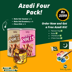 Azadi Four Pack FM Foods with 12 snacks and Azadi Kit