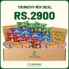 Crunchy Mix Deal snack box with achari and cheese banana chips, bhel puri, and Smarty snacks